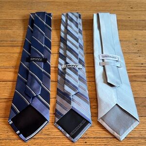 DKNY and Joseph & Feiss Striped Silk Tie Trio - Navy, Silver, Light Gray